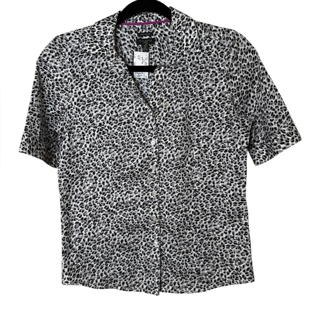 🌺 Talbots Black and White Leopard Print Women's Shirt